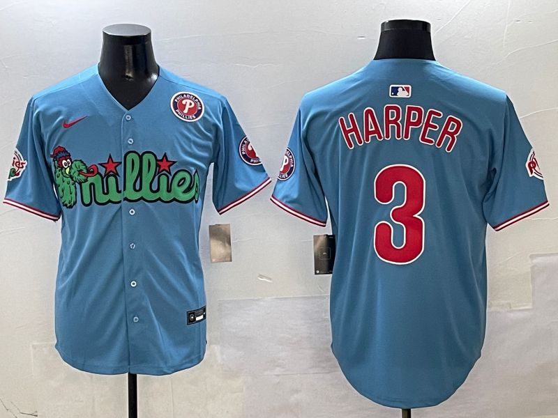 Men Philadelphia Phillies #3 Harper Light Blue three generations Joint Name 2025 Nike MLB Jersey style 6